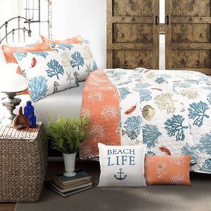 Lush Décor Coastal Reef Reversible 7Pc Quilted Bedding Set Full/Queen🆕📦🏃🏻⚡🚚
